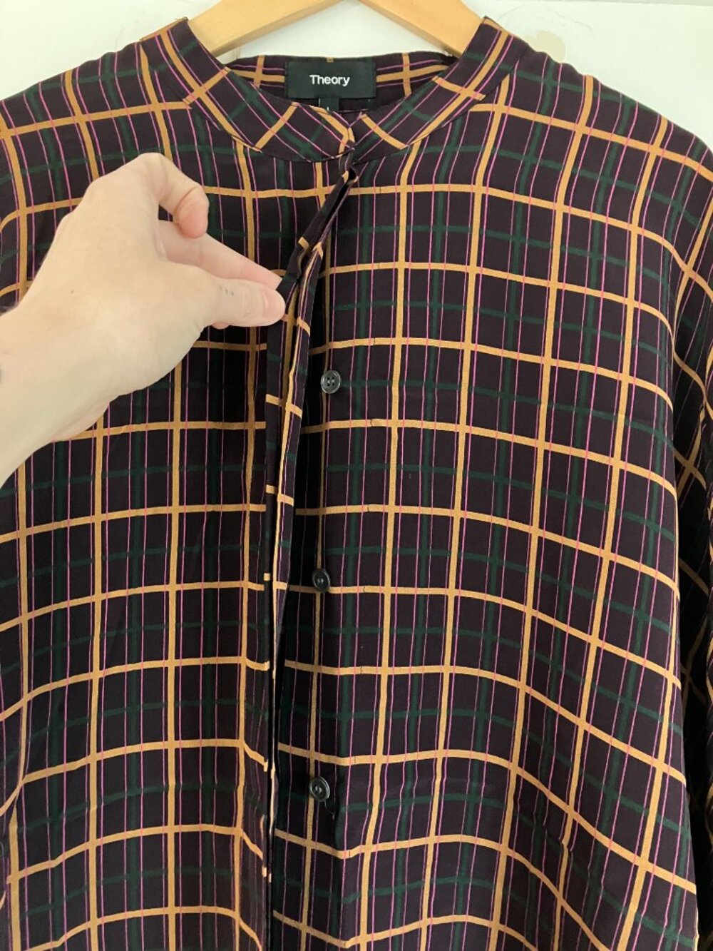 NWT Theory plaid matching purple long sleeve blouse and cropped trouser set, L - Picture 8 of 9